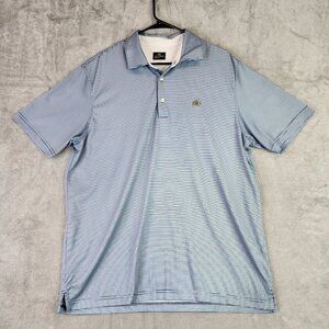 Mens Tourney Polo Shirt White Blue Striped Short Sleeve Size XL